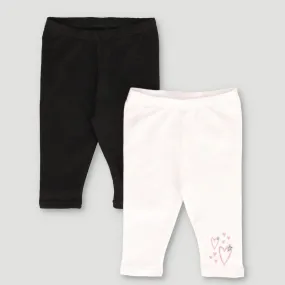 2 Pack Heart Stetch Fleece Legging - Black/White