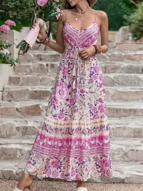 2024 Summer Bohemian Floral Print Beach Sundress Boho Dress