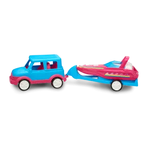 AMERICAN PLASTIC  Fashion Doll Boating Set 2 piece set - Just attach the boat & trailer to the doll’s SUV and they are off - 90200