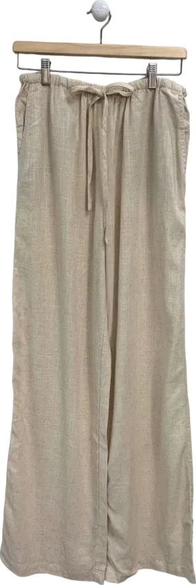 ASOS Beige Wide Leg Linen Blend Trousers UK 8 Tall