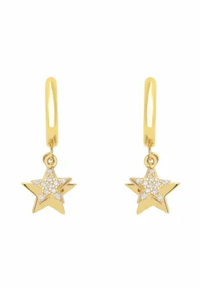 Astro Double Star Huggie Hoop Earring Gold