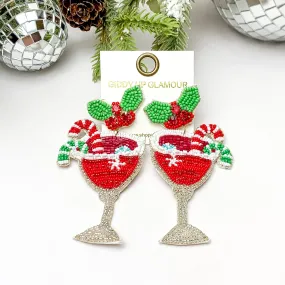 Beaded Holiday Cocktail Earrings in Red