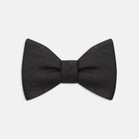 Black Herringbone Silk Bow Tie