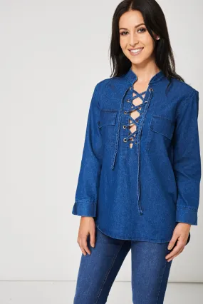 Criss Cross Front Denim Top Ex-Branded