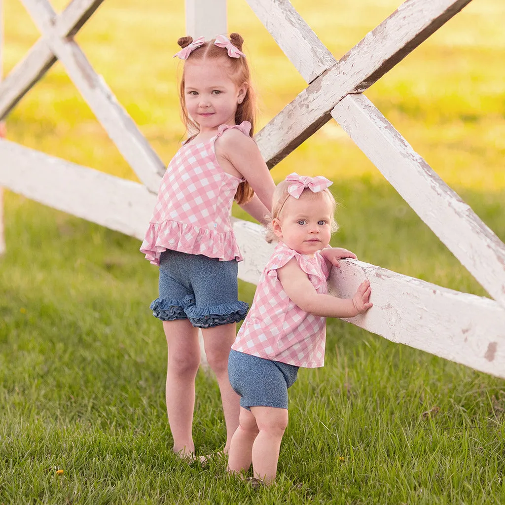 Dusty Rose Gingham Babydoll Top