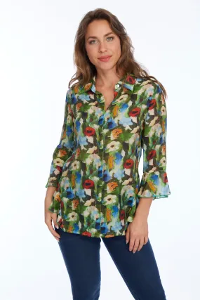 Green Floral Shirt 3/4 Bell Sleeves Happy | LIOR