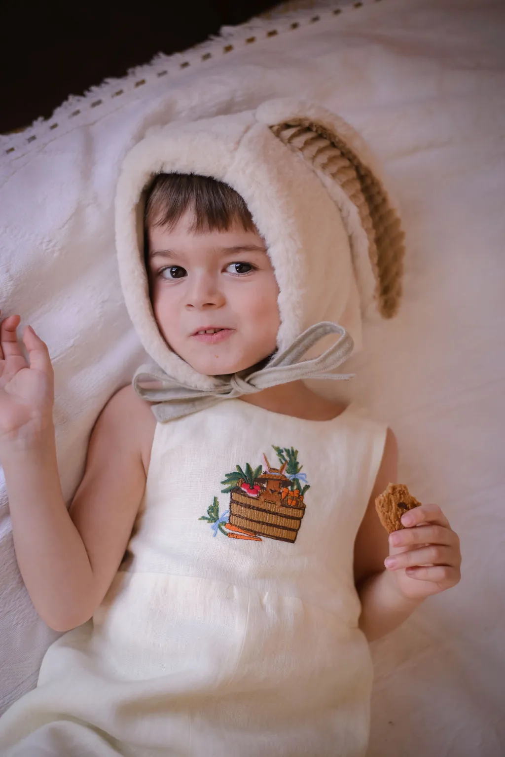 Heirloom Embroidered Linen Bunny Romper