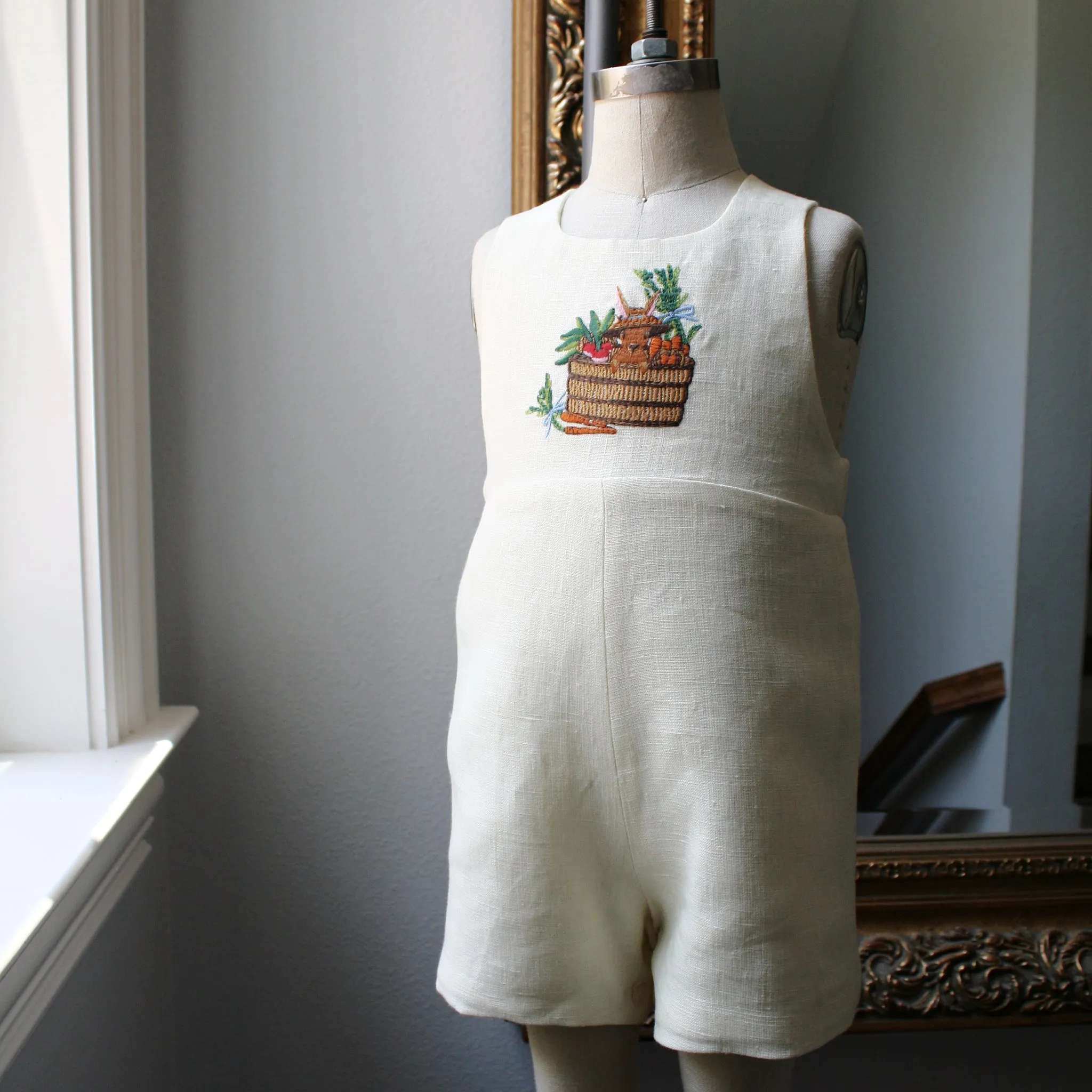 Heirloom Embroidered Linen Bunny Romper