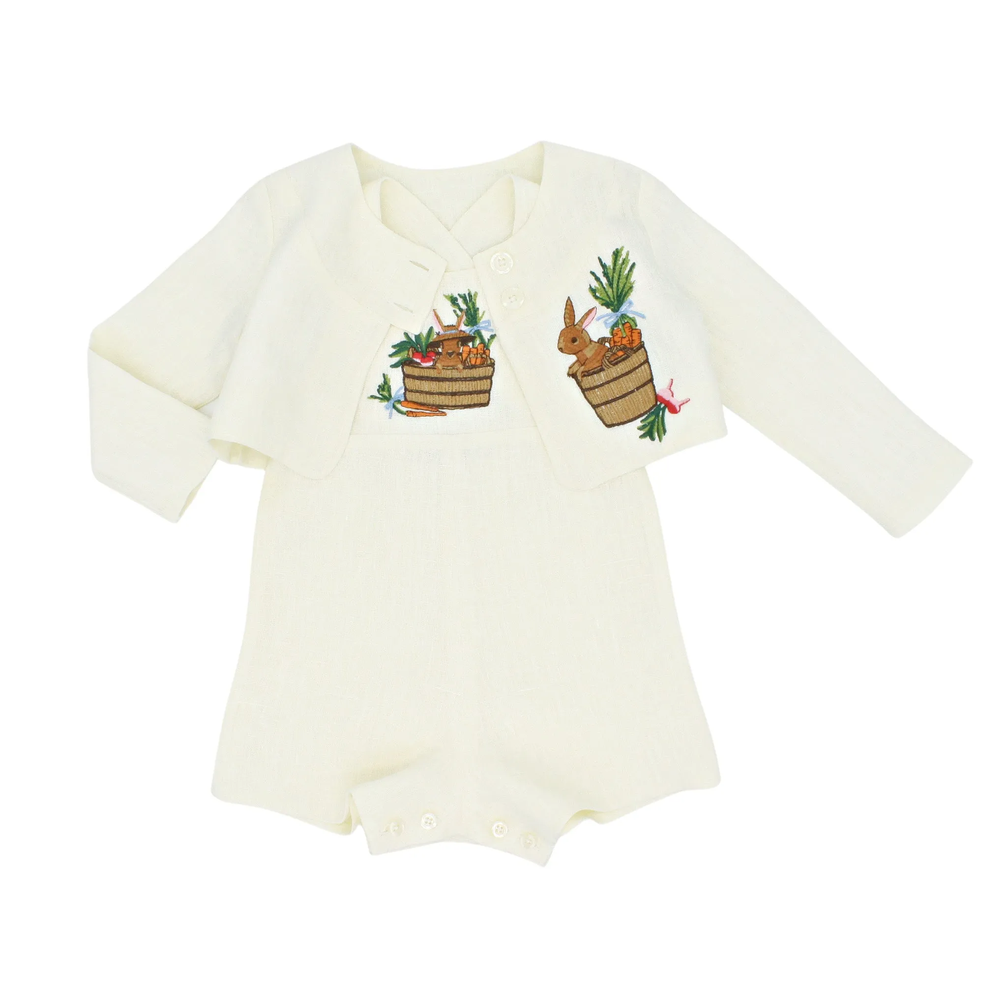 Heirloom Embroidered Linen Bunny Romper