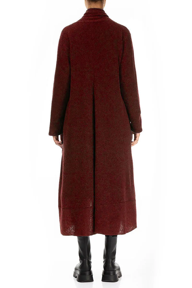 Long Open Maroon Wool Cardigan