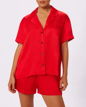 Luxe Dreams Short Sleeve Button Up | Plush Satin (Balloon)