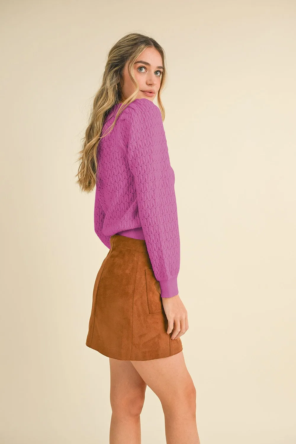 Marcy Puff Sleeve Scalloped Pointelle Sweater