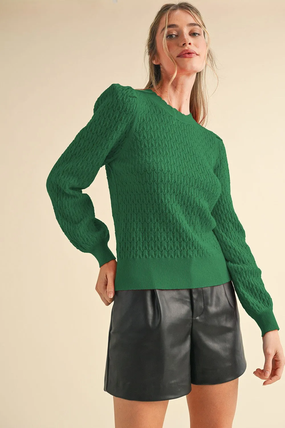 Marcy Puff Sleeve Scalloped Pointelle Sweater