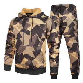 Men's Camouflage Tracksuit Loose Camouflage Hooded Sweatpants Two Piece Set | LK68