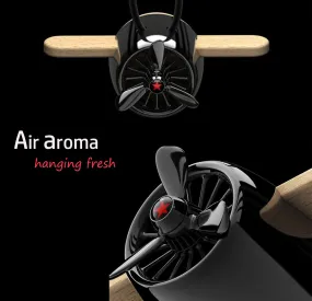 Nature Wood Diffuser Aroma Propeller Design w/leather hanging strap Gift box-BLK - #ASSRY-70832