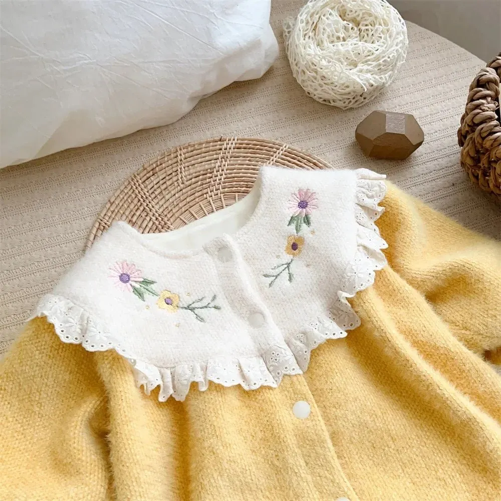 Pastel Embroidered Floral Long Sleeve Romper for Baby Girls