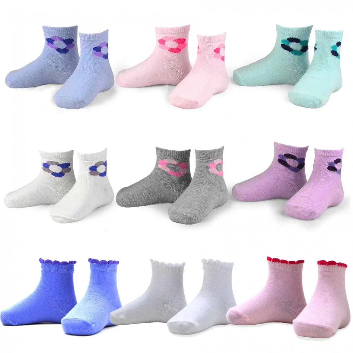 TeeHee Socks Kid's Casual Cotton Short Crew Fashion 9-Pack (71003)