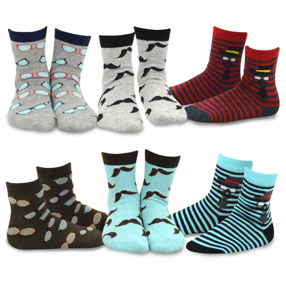 TeeHee Socks Kid's Casual Cotton Short Crew Invisible Face 6-Pack (70933)