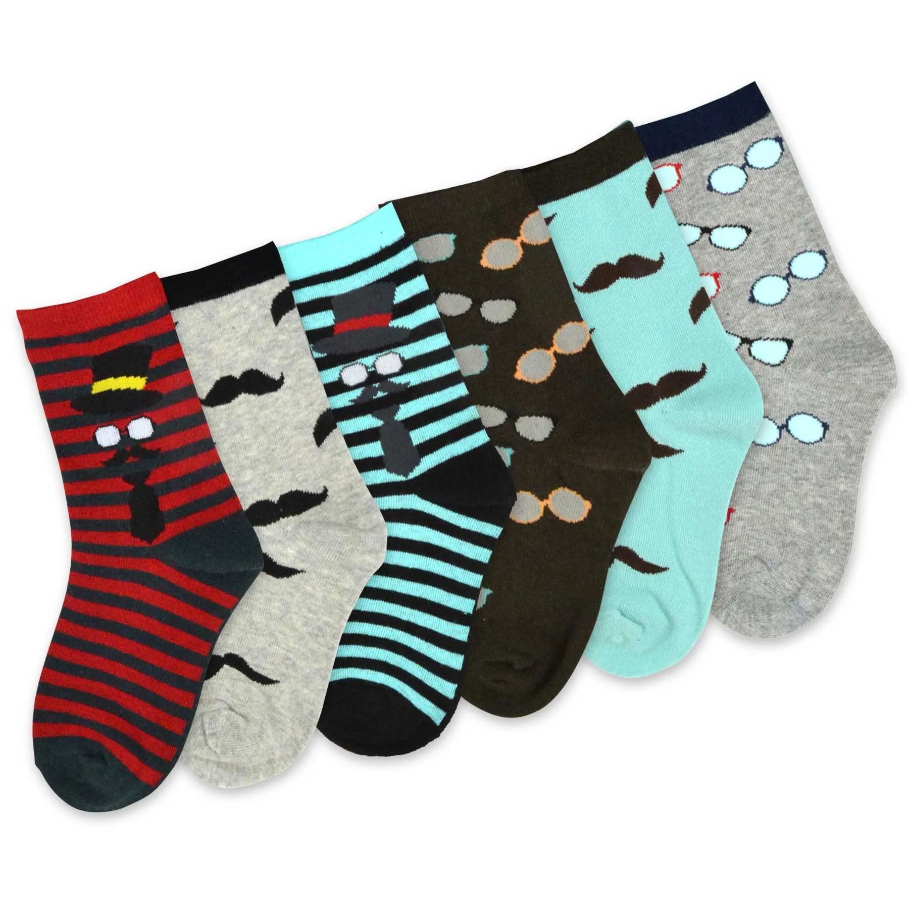 TeeHee Socks Kid's Casual Cotton Short Crew Invisible Face 6-Pack (70933)