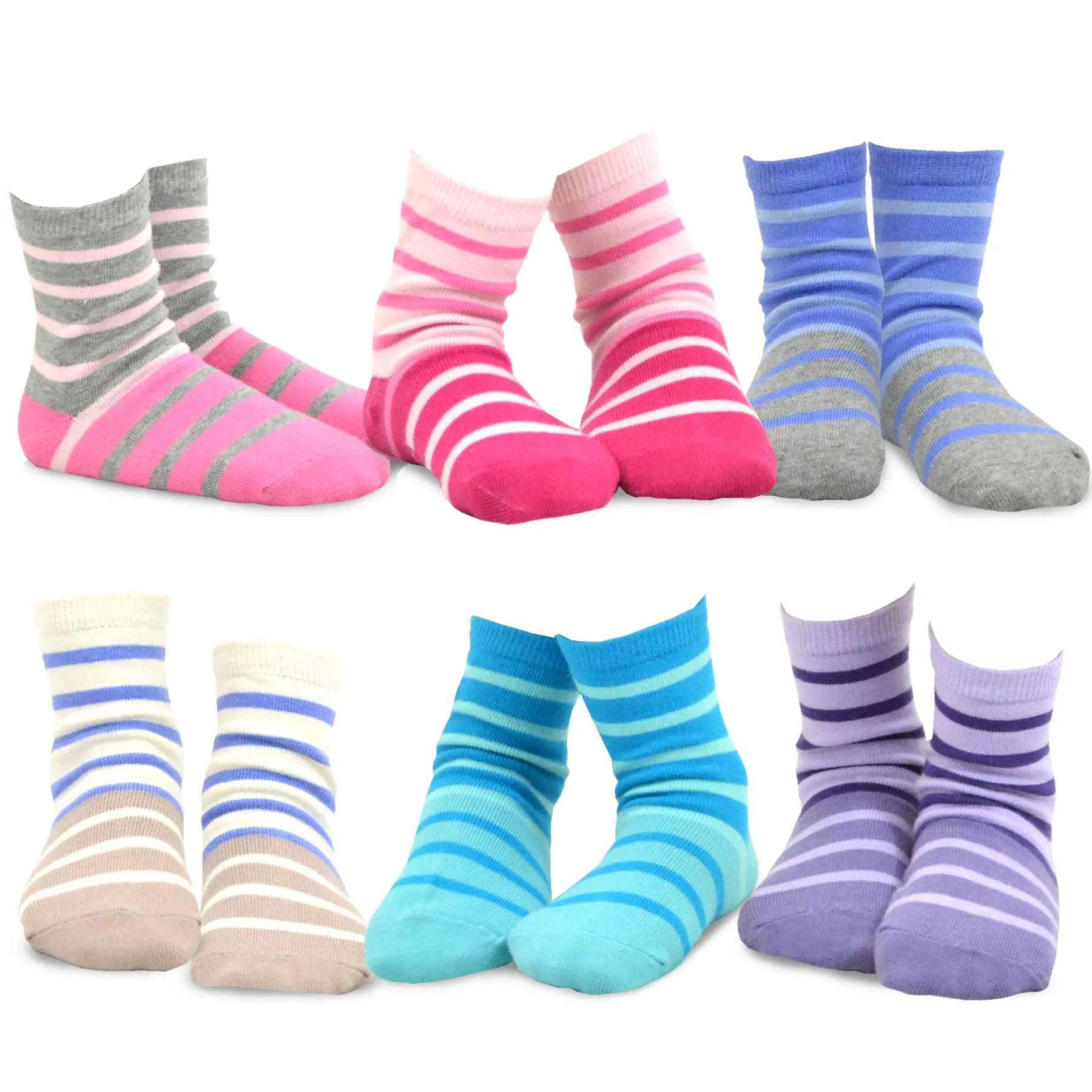 TeeHee Socks Kid's Casual Cotton Short Crew Tonal Stripe/Ruffle Top 12-Pack Gift Box (70681)